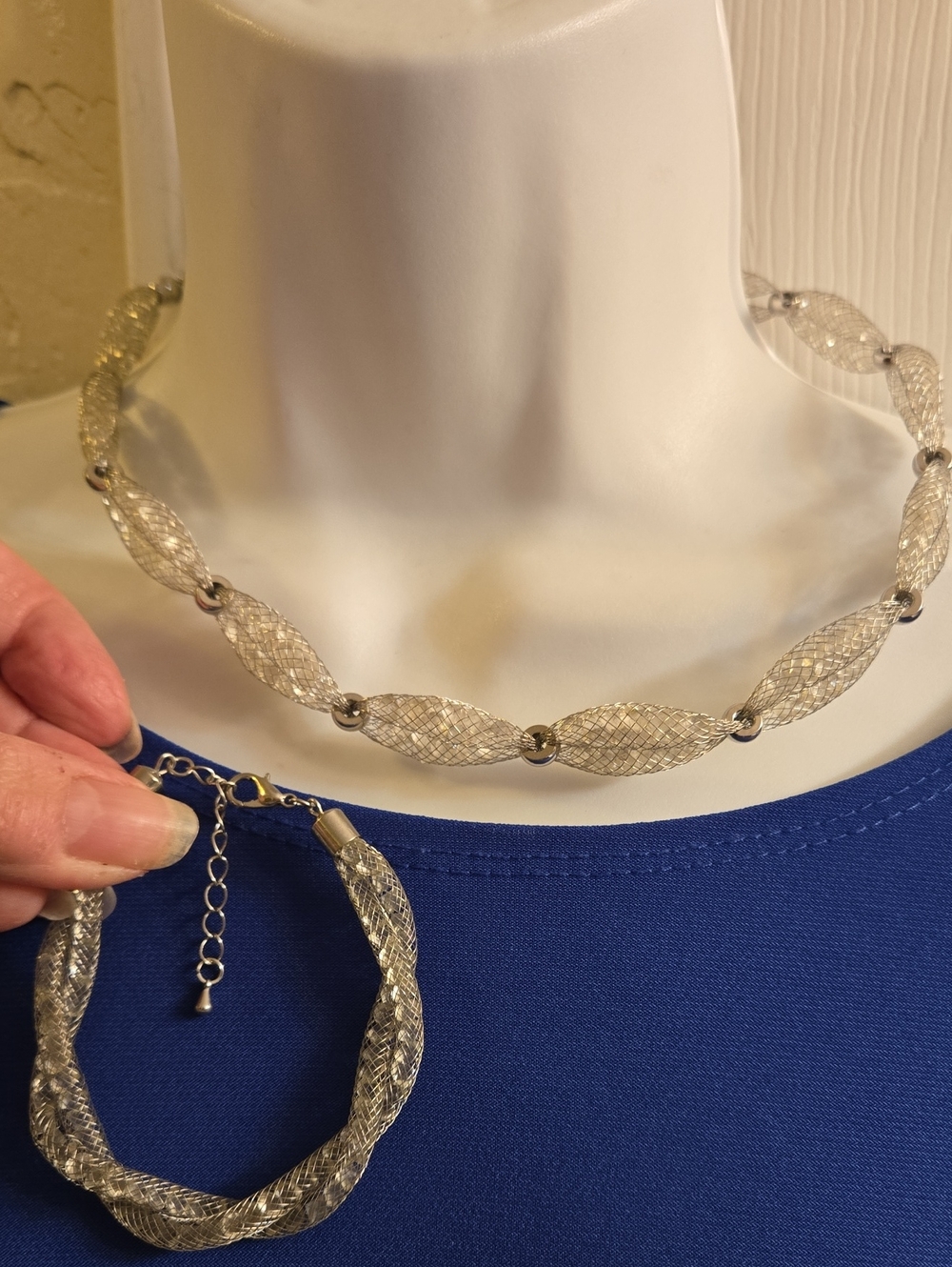 Rhinestone Bead Mesh Necklace & Bracelet Set